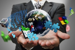 business man hand shows the world of business as concept"Element